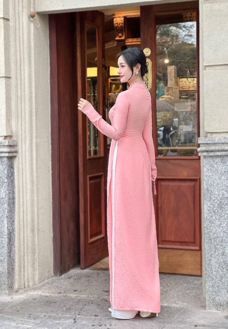 Sweet Pink Vietnamese Traditional Ao Dai For Women-No Pants | Áo Dài Truyền Thống Lụa