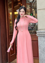 Sweet Pink Vietnamese Traditional Ao Dai For Women-No Pants | Áo Dài Truyền Thống Lụa