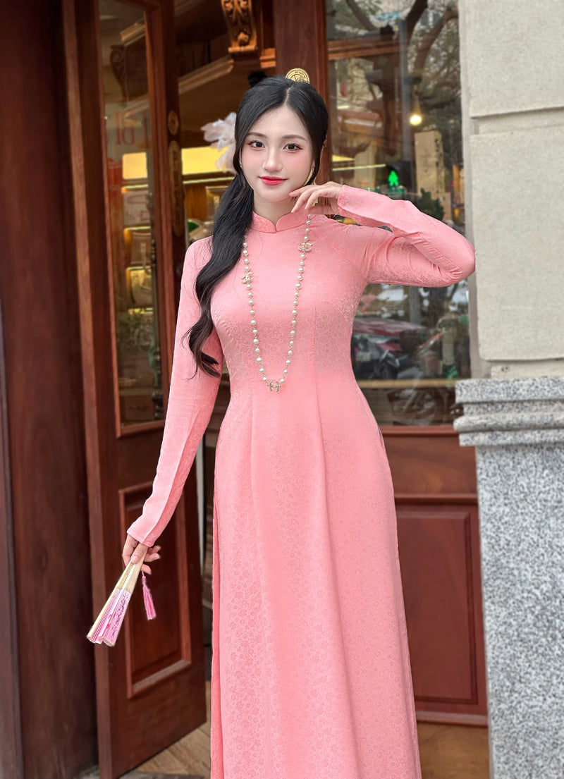 Sweet Pink Vietnamese Traditional Ao Dai For Women-No Pants | Áo Dài Truyền Thống Lụa