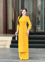 Gold Puffy Sleeves Ao Dai Set | Vietnamese Modernized Dress | Áo Dài Cách Tân