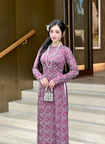 Dark Purple Vietnamese Traditional Ao Dai For Women-No Pants | Áo Dài Truyền Thống Gấm 2 Da