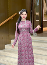 Dark Purple Vietnamese Traditional Ao Dai For Women-No Pants | Áo Dài Truyền Thống Gấm 2 Da