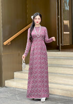 Dark Purple Vietnamese Traditional Ao Dai For Women-No Pants | Áo Dài Truyền Thống Gấm 2 Da