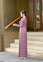 Dark Purple Vietnamese Traditional Ao Dai For Women-No Pants | Áo Dài Truyền Thống Gấm 2 Da
