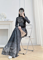 Black Mofit Printed Ao Dai Vietnam | Vietnamese Traditional Ao Dai For Women