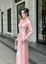 Luxury Ao Dai for Mother of the Bride – Light Pink Silk with Hand Embroidery