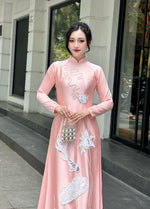 Luxury Ao Dai for Mother of the Bride – Light Pink Silk with Hand Embroidery