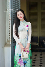 Huong Sen Traditional Vietnamese Ao Dai Set with Dress Pants B26