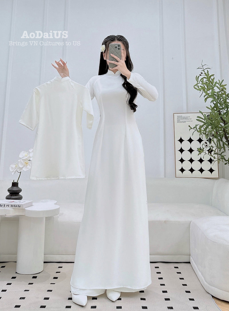 Mom and Daughter Matching Ao Dai | White Vietnamese Family Ao Dai