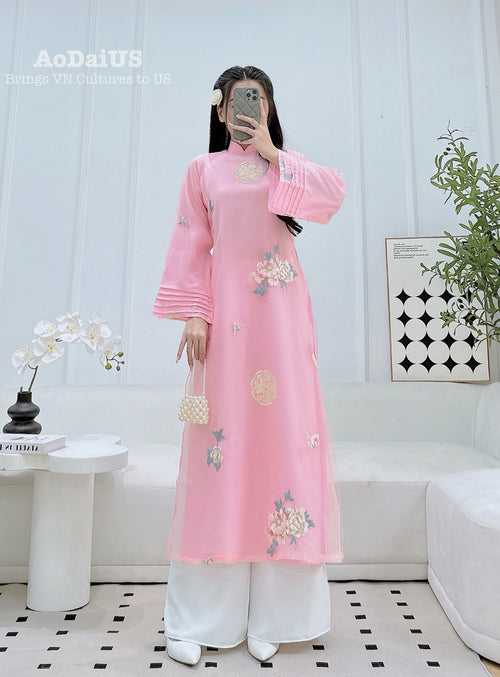 Pink Blossom Mother & Daughter Ao Dai | Sweet Rose Family Matching Ao Dai