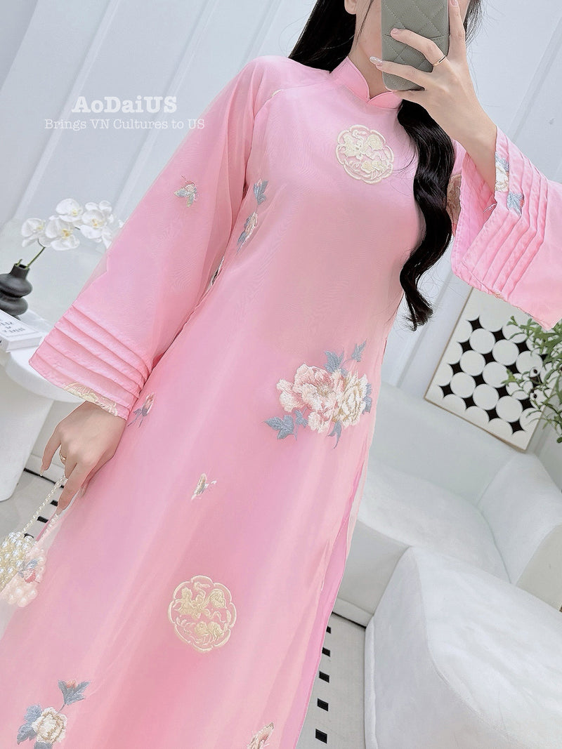 Pink Blossom Mother & Daughter Ao Dai | Sweet Rose Family Matching Ao Dai