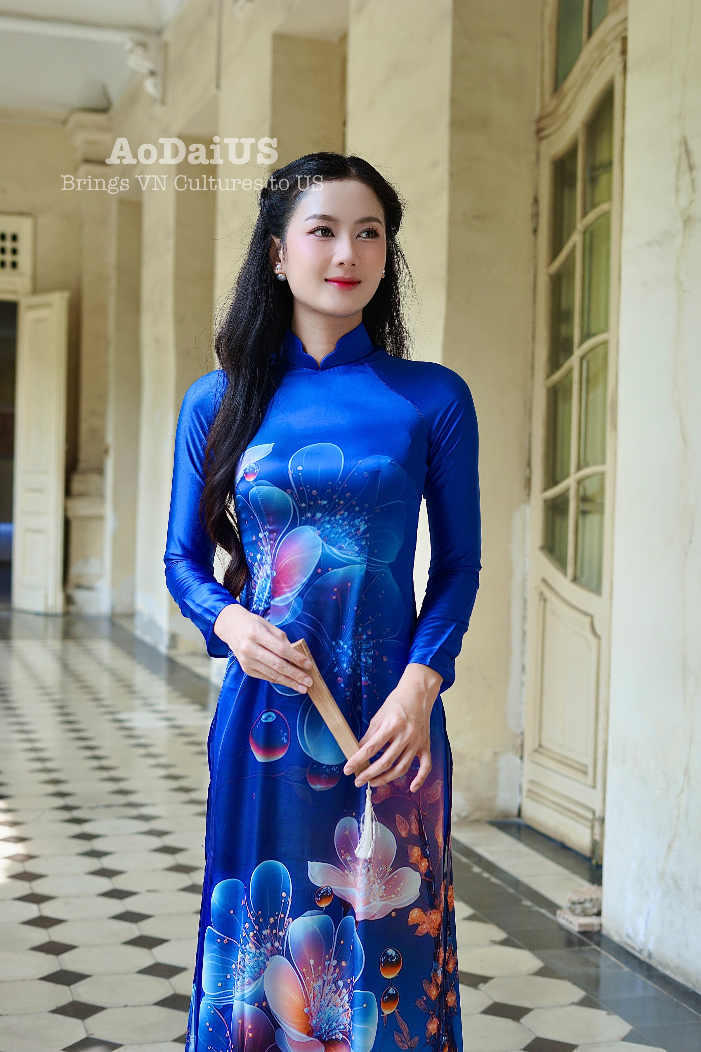 Floral Blue Ao Dai Set