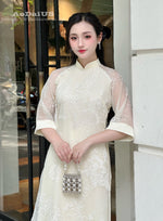 Cream Floral Modern Ao Dai Vietnam NO PANTS | Modern Vietnamese Ao Dai H40