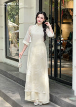 Cream Floral Modern Ao Dai Vietnam NO PANTS | Modern Vietnamese Ao Dai H40