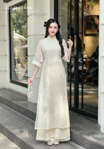 Cream Floral Modern Ao Dai Vietnam NO PANTS | Modern Vietnamese Ao Dai H40
