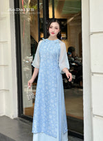 Blue Floral Modern Ao Dai Vietnam NO PANTS | Modern Vietnamese Ao Dai H41