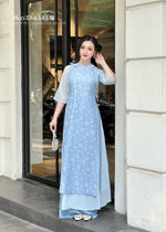 Blue Floral Modern Ao Dai Vietnam NO PANTS | Modern Vietnamese Ao Dai H41