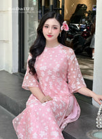 Pink Floral Modern Ao Dai Vietnam NO PANTS | Modern Vietnamese Ao Dai E28