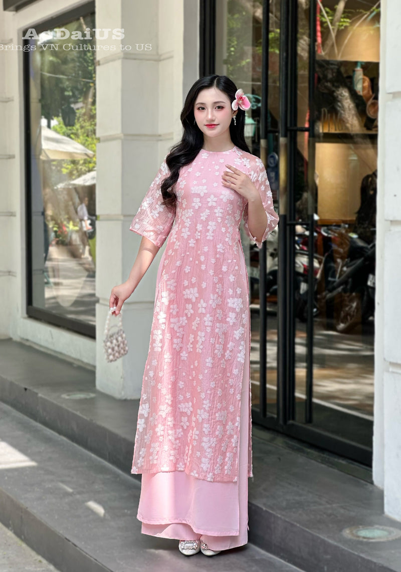 Pink Floral Modern Ao Dai Vietnam NO PANTS | Modern Vietnamese Ao Dai E28
