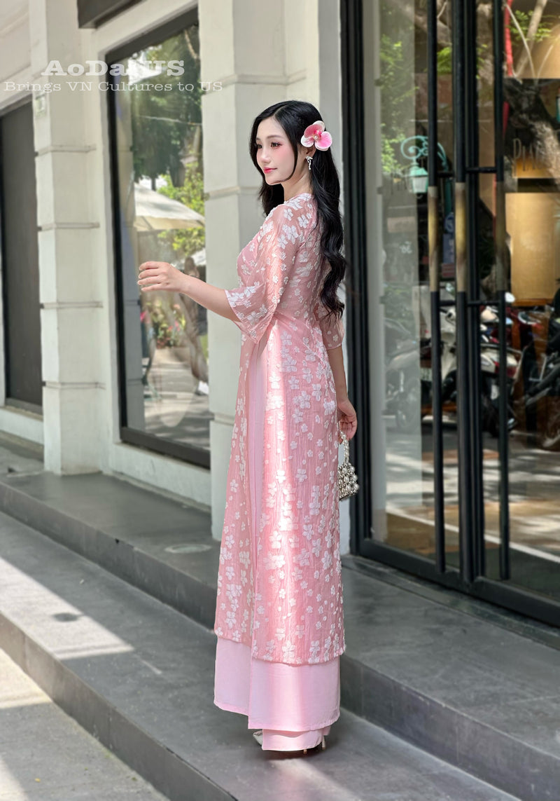 Pink Floral Modern Ao Dai Vietnam NO PANTS | Modern Vietnamese Ao Dai E28