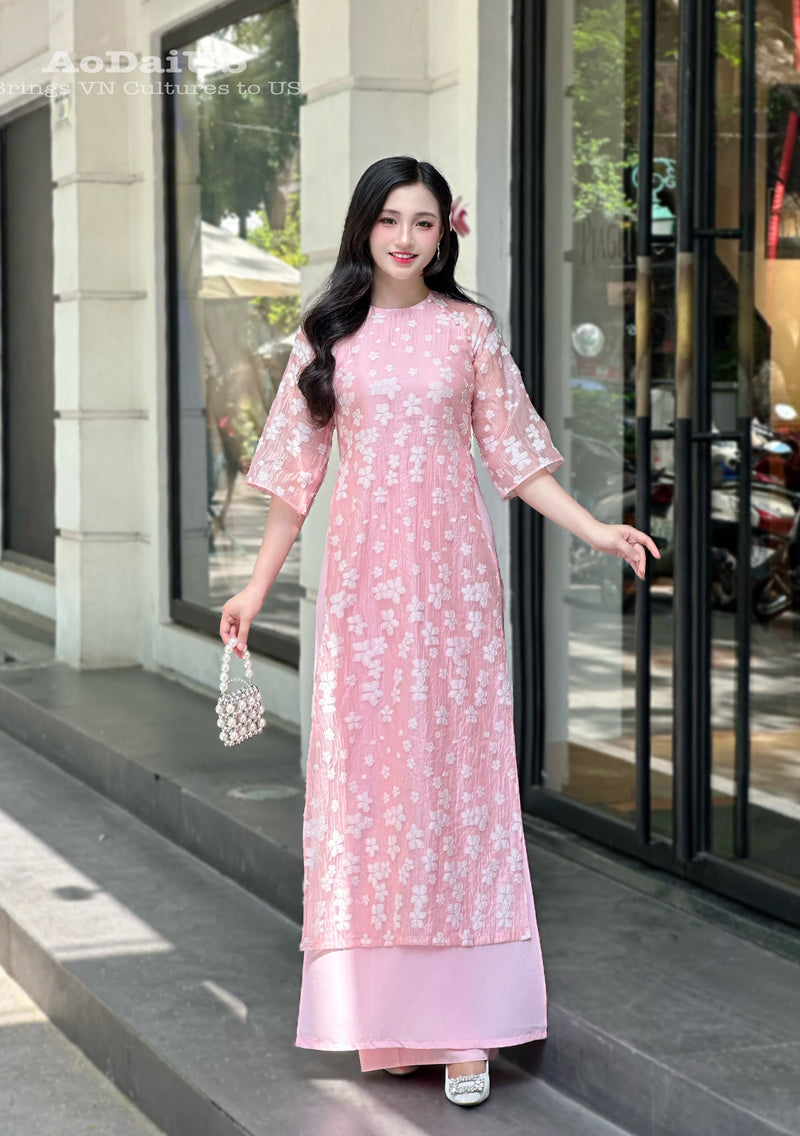 Pink Floral Modern Ao Dai Vietnam NO PANTS | Modern Vietnamese Ao Dai E28