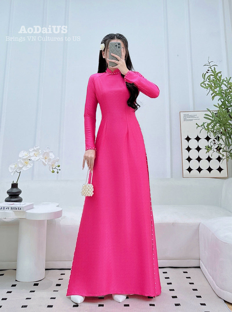 Fuchsia Pearl Ao Dai Traditional Vietnamese Ao Dai No Pants B6