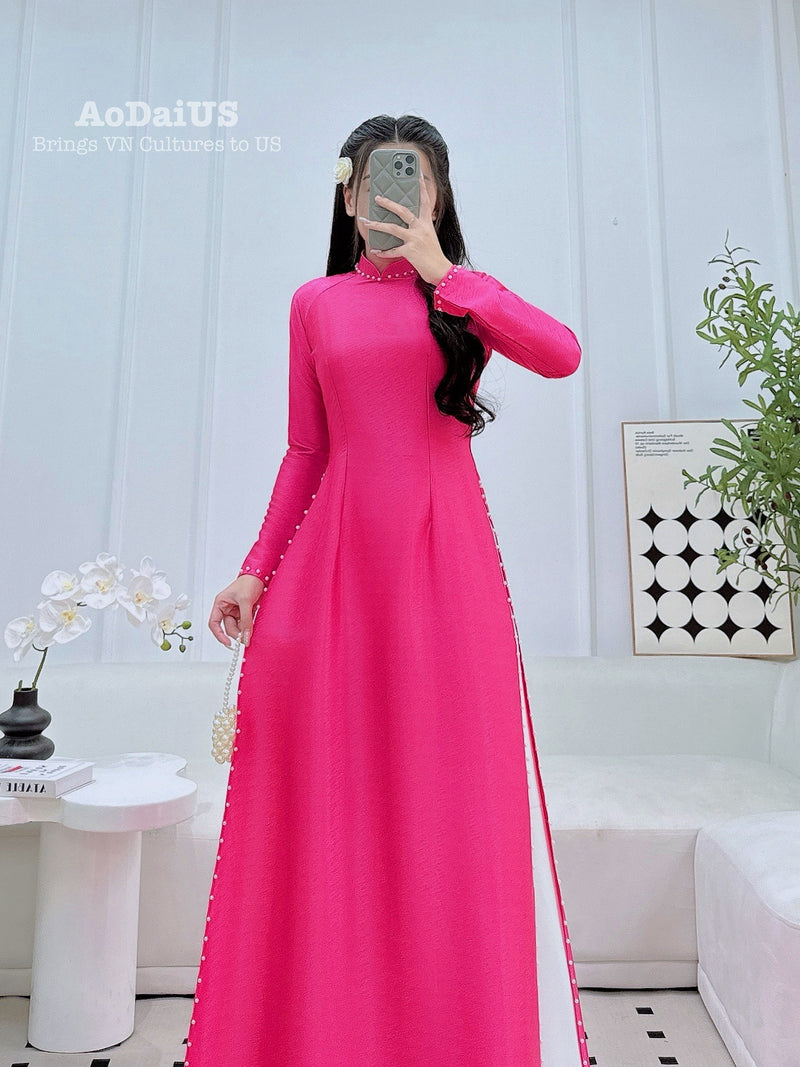 Fuchsia Pearl Ao Dai Traditional Vietnamese Ao Dai No Pants B6