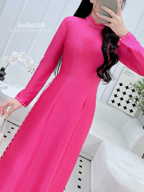 Fuchsia Pearl Ao Dai Traditional Vietnamese Ao Dai No Pants B6