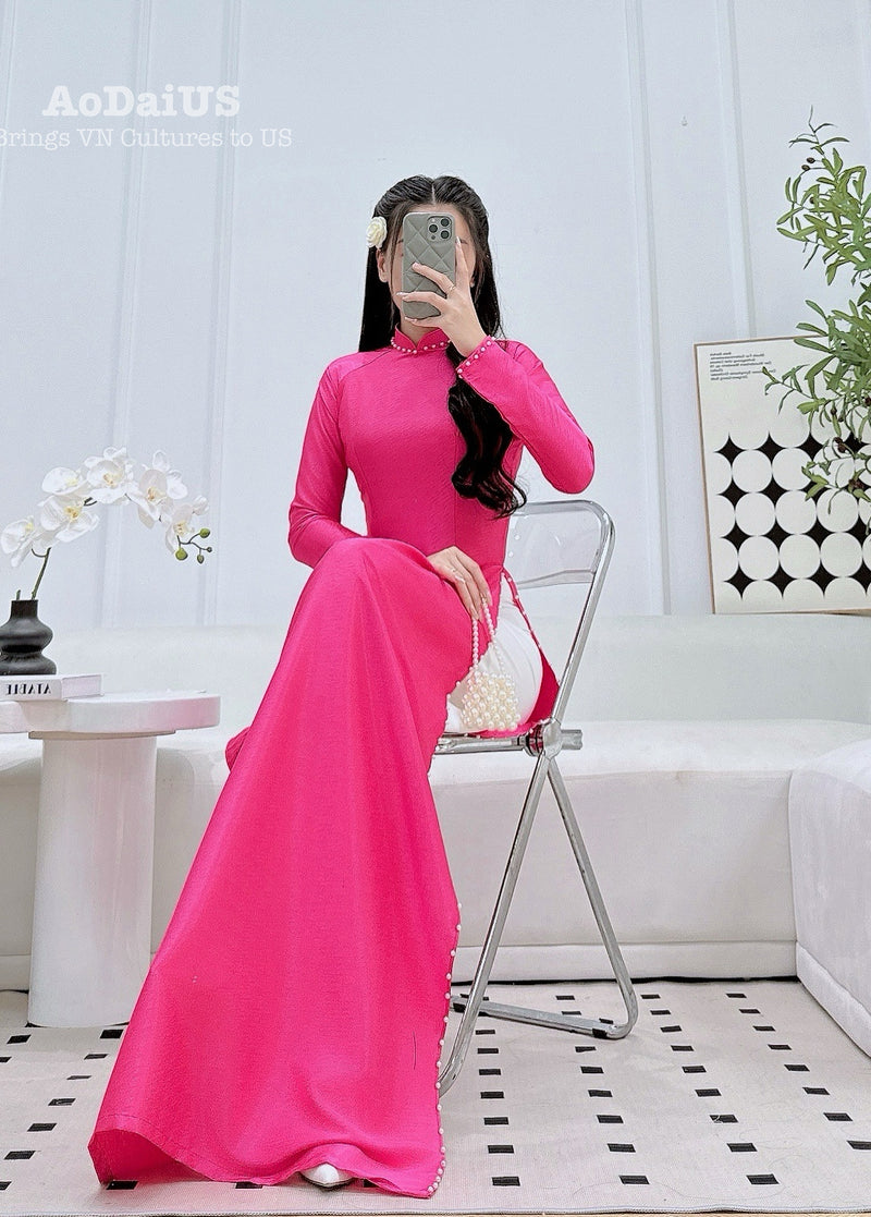 Fuchsia Pearl Ao Dai Traditional Vietnamese Ao Dai No Pants B6
