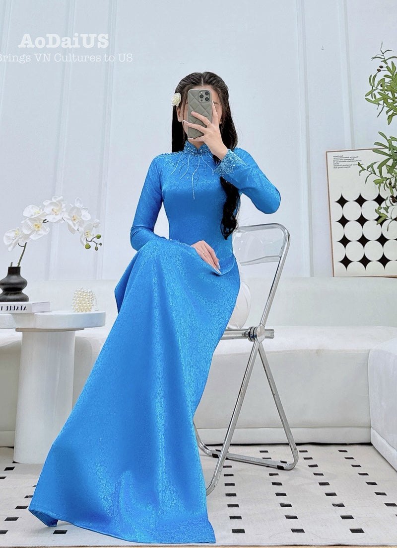 Sapphire Crystal Traditional Vietnamese Ao Dai No Pants
