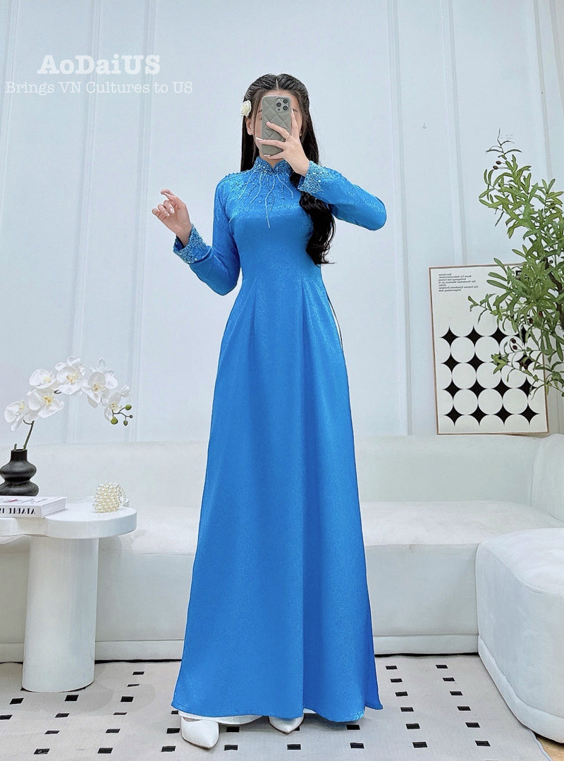Sapphire Crystal Traditional Vietnamese Ao Dai No Pants