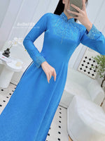 Sapphire Crystal Traditional Vietnamese Ao Dai No Pants