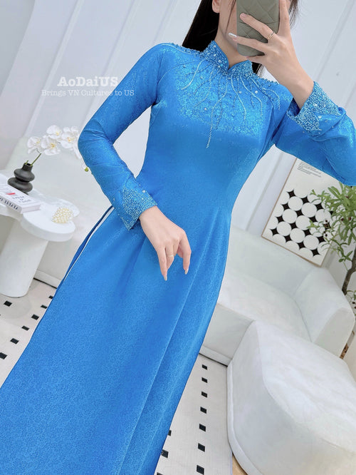 Sapphire Crystal Traditional Vietnamese Ao Dai No Pants