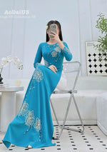 Turquoise Blossom Ao Dai Traditional Vietnamese Ao Dai No Pants