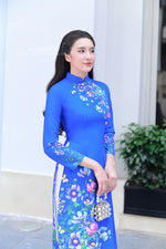 Floral Blue Traditional Vietnamese Ao Dai | No Pants G4