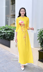 Floral Yellow Traditional Vietnamese Ao Dai | No Pants G4
