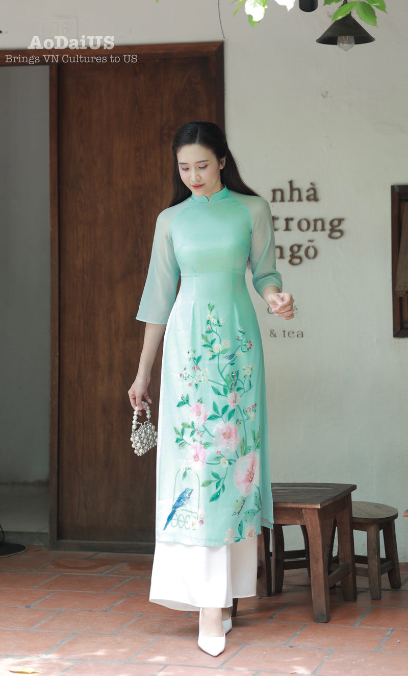 Birdsong Blossom Ao Dai Modern Vietnamese Ao Dai No Pants A20