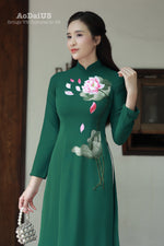 Elegant Navy Lotus Vietnamese Traditional Ao Dai Set A3