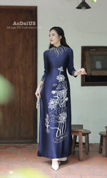 Moonlight Lotus Traditional Vietnamese Ao Dai No Pants A39