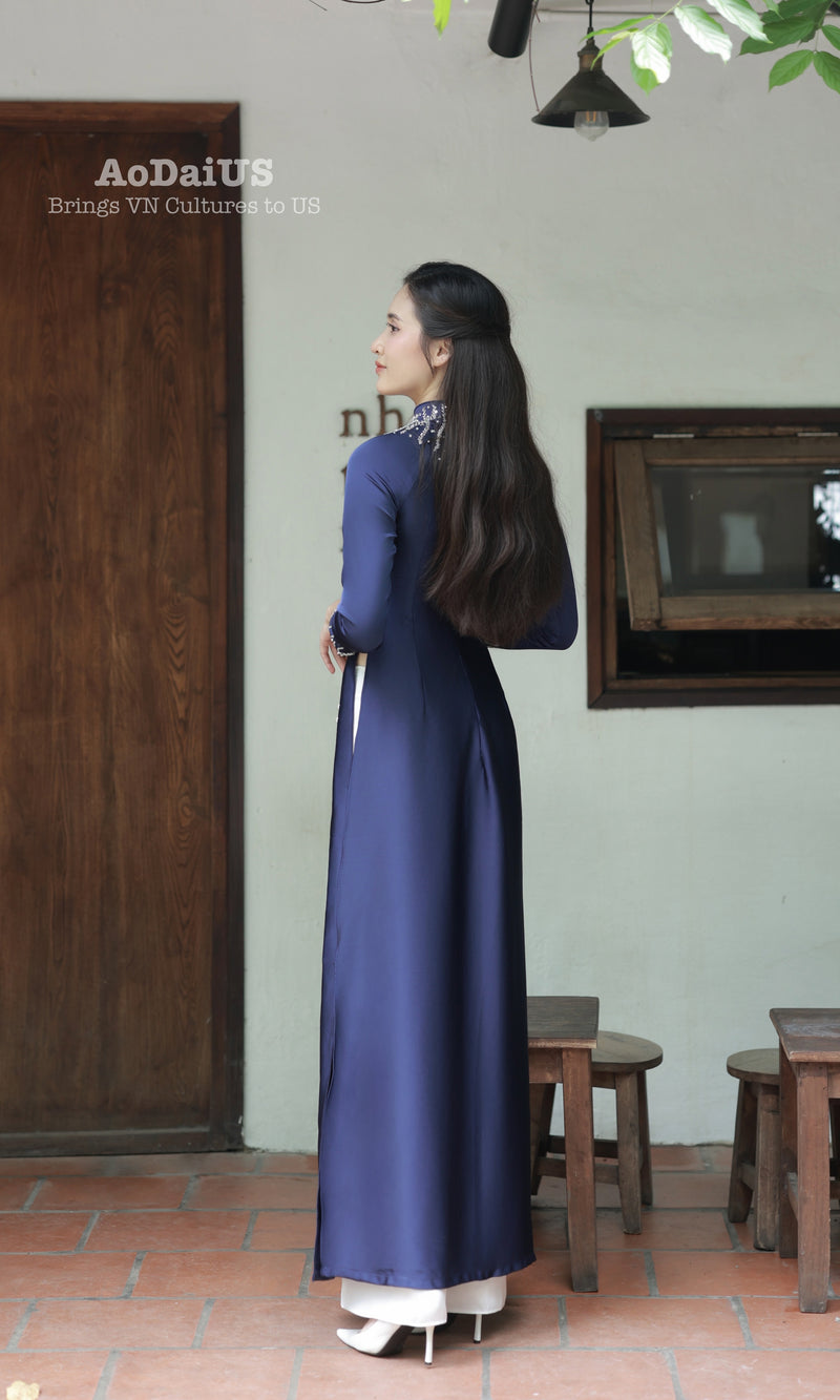 Moonlight Lotus Traditional Vietnamese Ao Dai No Pants A39