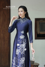 Moonlight Lotus Traditional Vietnamese Ao Dai No Pants A39