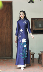 Moonlight Lotus Traditional Vietnamese Ao Dai No Pants A39