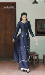 Navy Grace Traditional Vietnamese Ao Dai No Pants I11