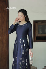Navy Grace Traditional Vietnamese Ao Dai No Pants I11