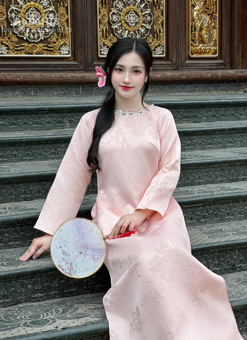 Fiona Pink Floral Ao Dai Modern | Vietnamese Modernized Dress No Pants H31