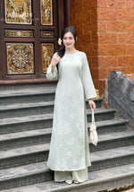 Fiona Green Floral Ao Dai Modern | Vietnamese Modernized Dress No Pants H31