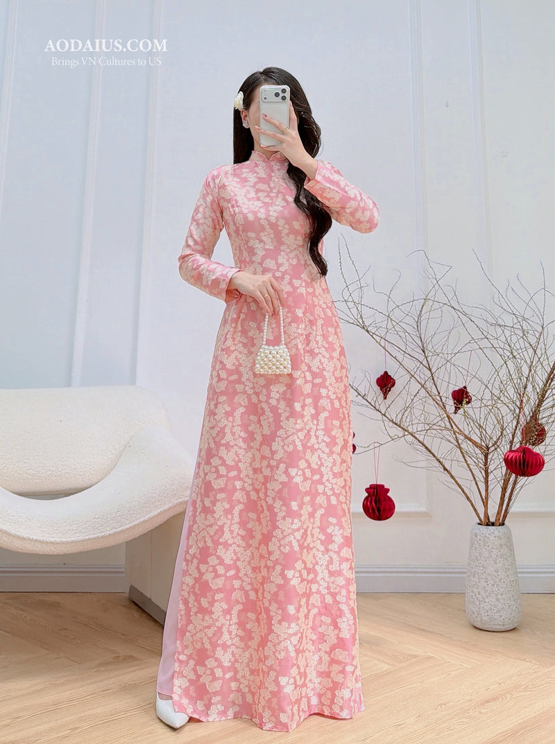 Pink Floral Ao Dai No Pants