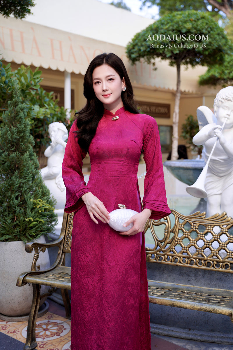 vietnamese formal dress Burgundy Ao Dai Set Carissa Gown - Sparkling 30% discount Ao Dai SMT_partyedit Primary color:5
