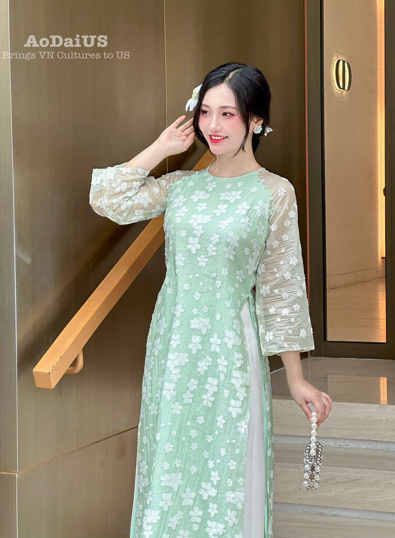 Green Tơ Hoa Ao Dai  | Áo Dài Hương Giang | Modern Ao Dai E25