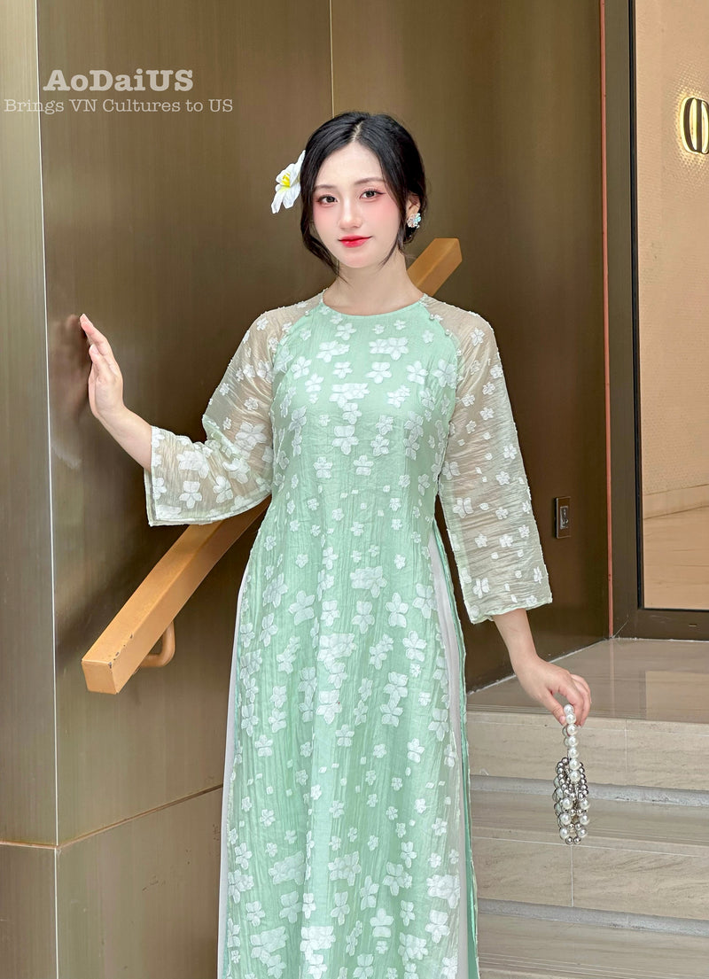 Green Tơ Hoa Ao Dai  | Áo Dài Hương Giang | Modern Ao Dai E25